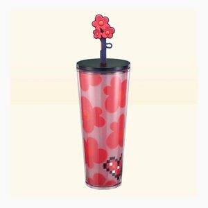 Starbucks Pink Floral Cold Cup with Straw Topper (24 oz) - Valentine 2025 NWT